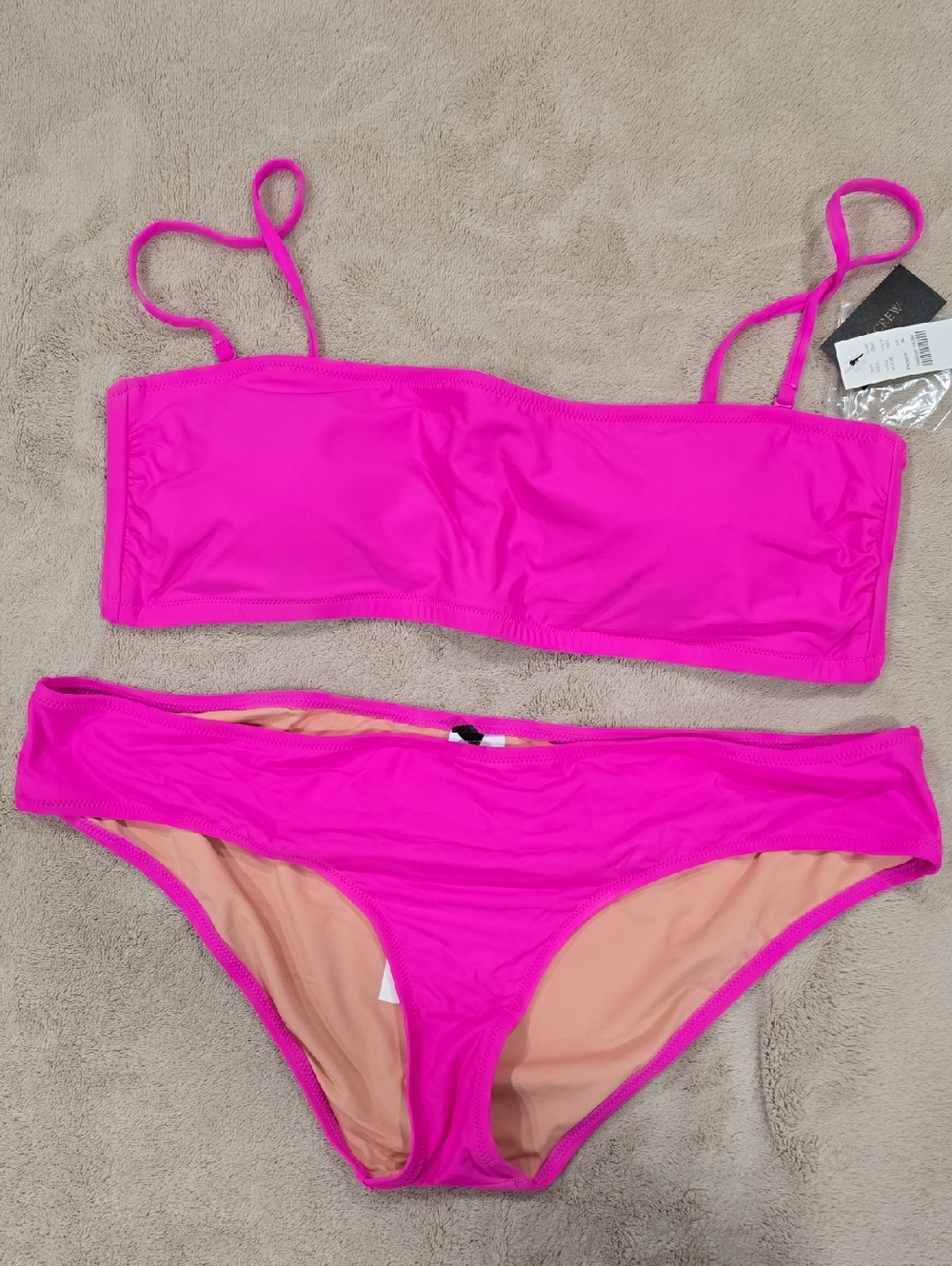 J.CREW Women's Hot Pink Bandeau Bikini Set